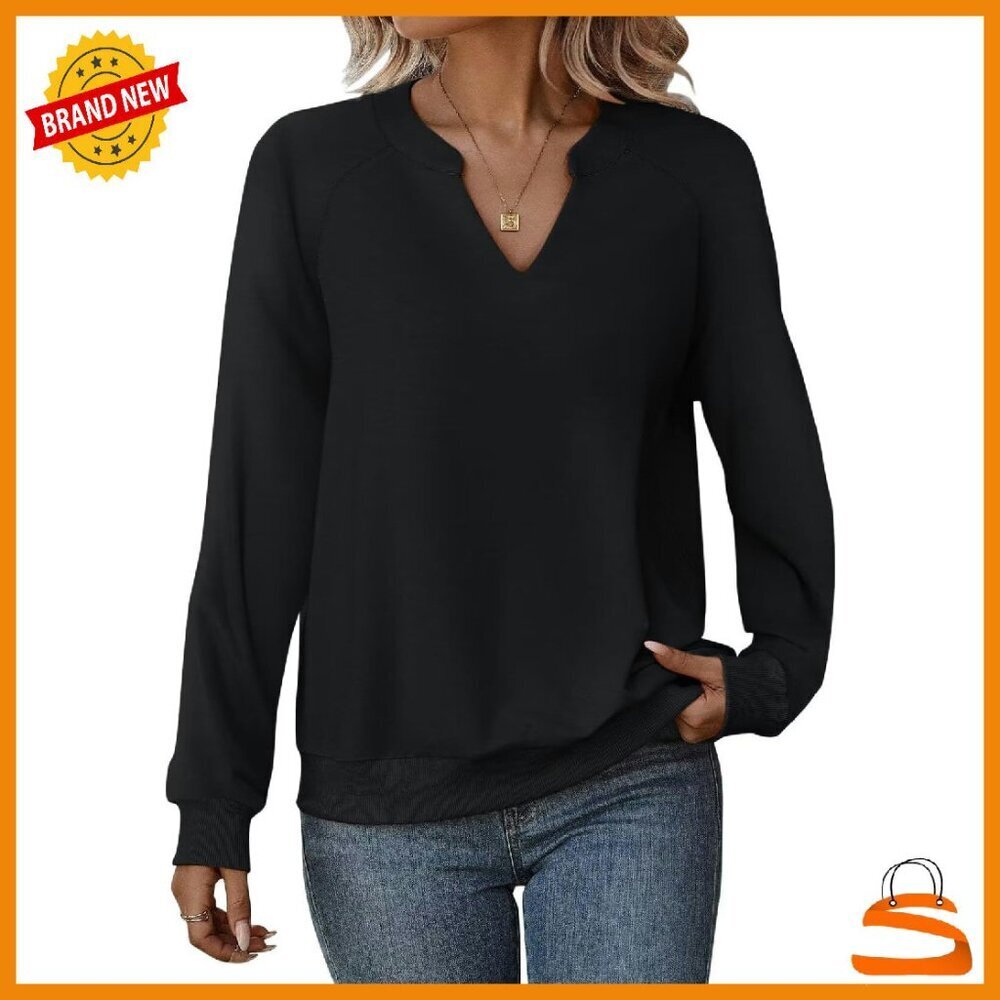 Women's Long Sleeve V-Neck Sweatshirt Lightweight Pullover Casual Top